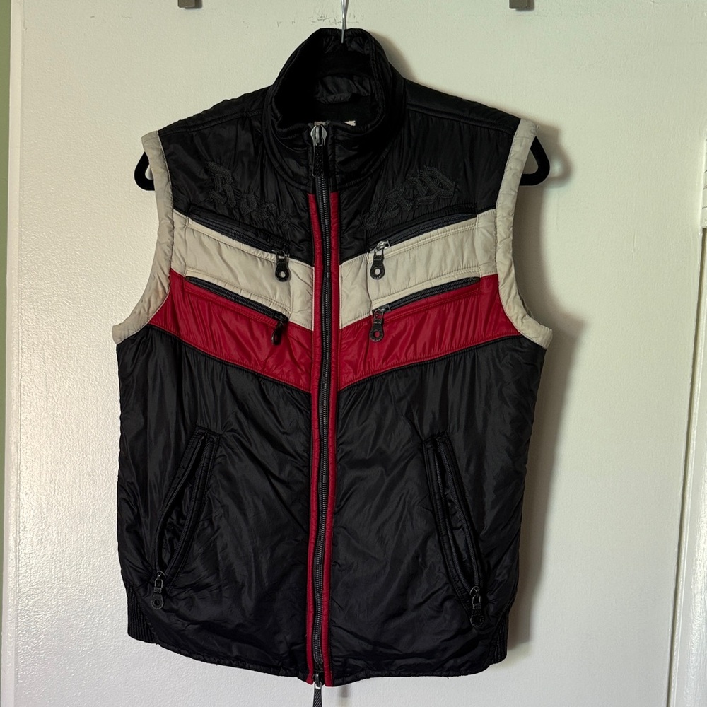 Vintage Y2K Diesel Black, Red, and White Puffer Vest